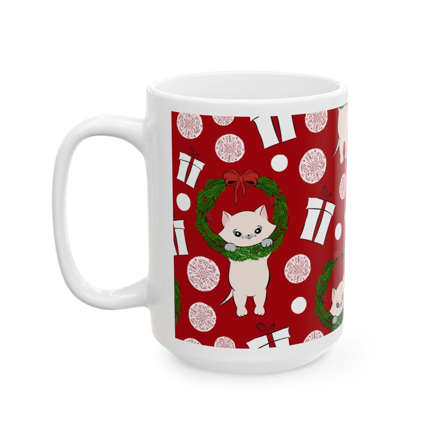 Christmas Cat Ceramic Mug, (11oz, 15oz)