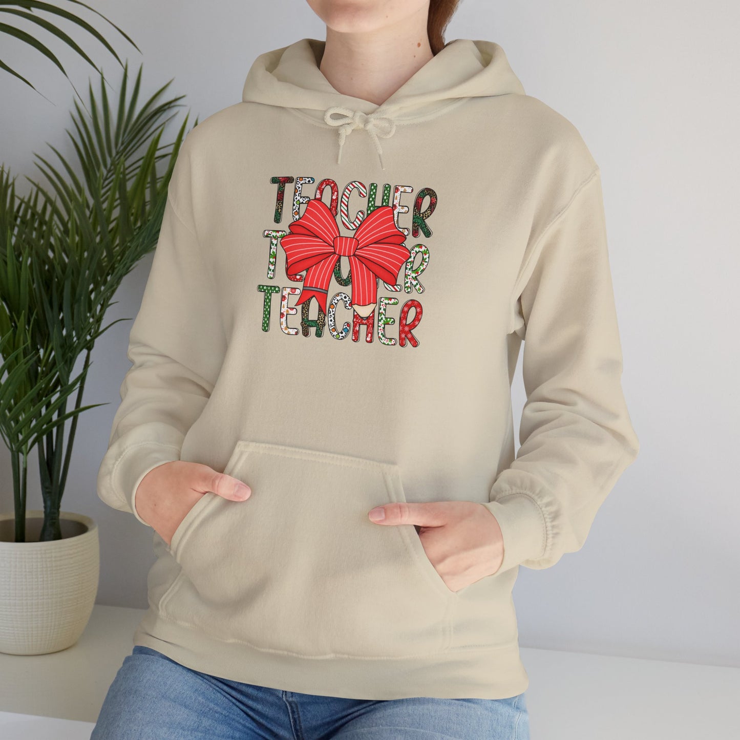 Festive Teacher Hooded Hoodie, Holiday Gift for Educators, Christmas Hoodie, Cozy Outfit, Teacher Appreciation