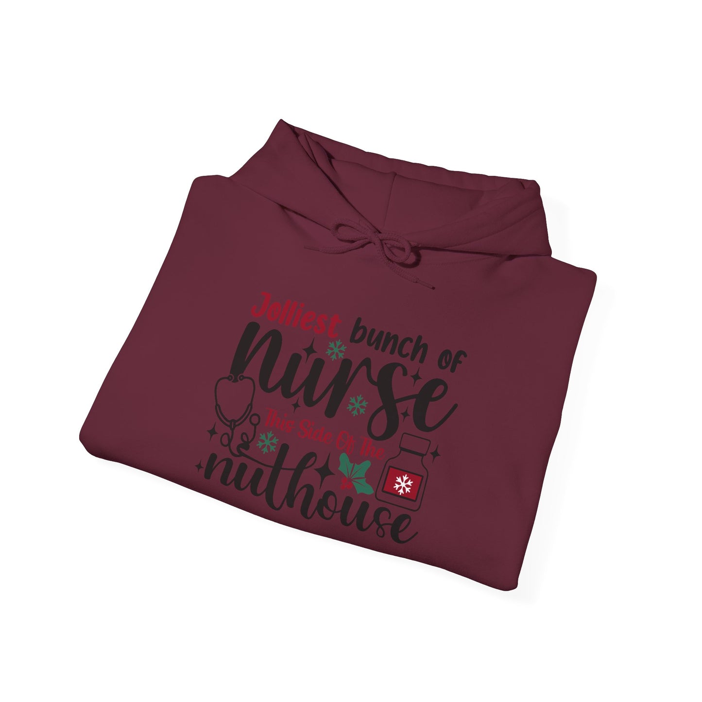 Jolliest Nurse Hooded Sweatshirt, Funny Nursing Gift, Cozy Hoodie for Nurses, Birthday, Nurse Appreciation, Holidays, Custom Sweatshirt