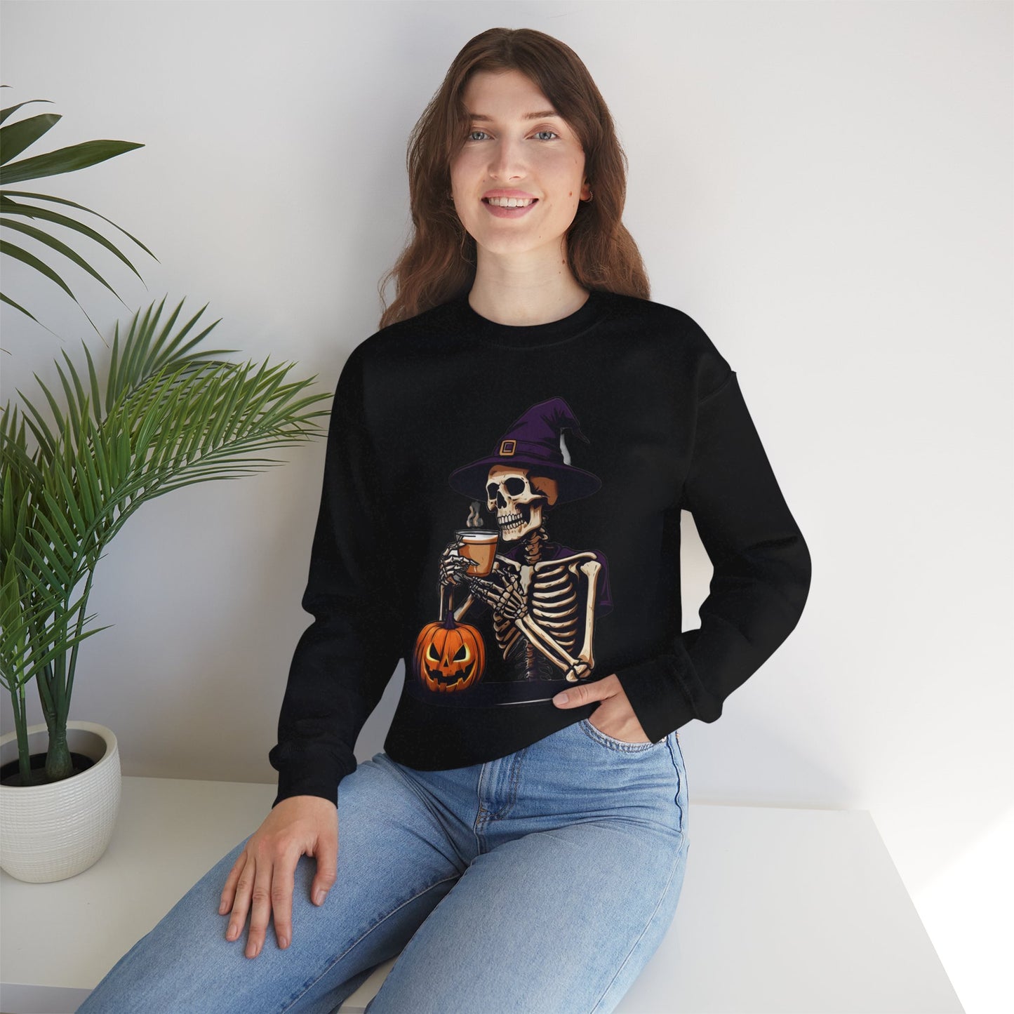 Spooky Skeleton Halloween Sweatshirt, Unisex Crewneck, Cozy Fall Fashion, Halloween Costume, Party Apparel, Ideal for Trick or Treat