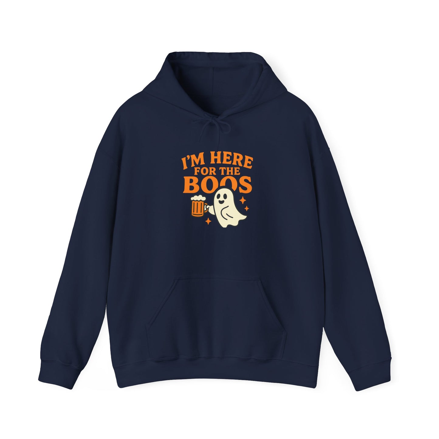 Halloween Party Hoodie, I'm Here for the Boos Hoodie, Unisex Halloween hoodie, Ghost Design Hooded Pullover, Spooky Season Apparel