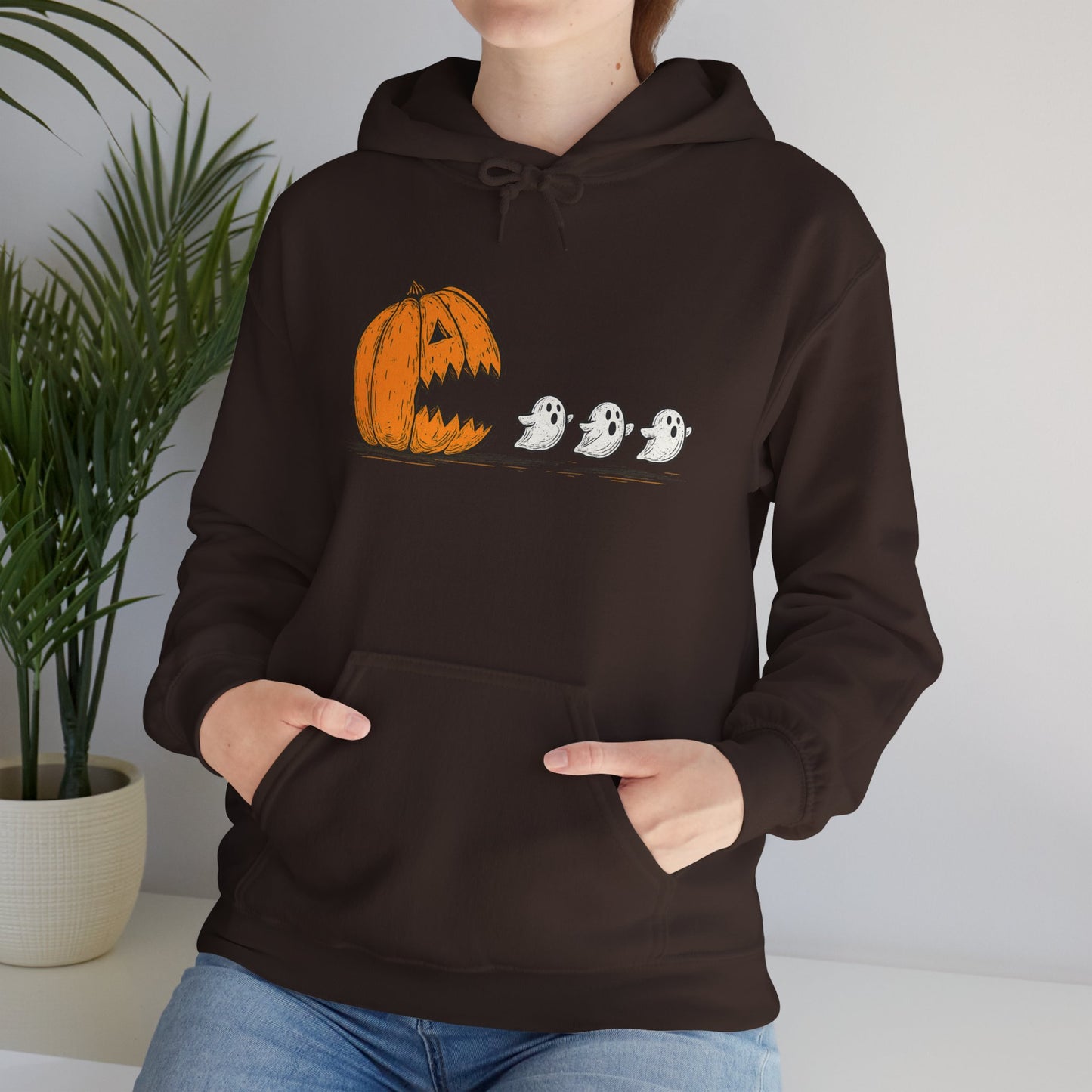 Spooky Ghosts & Pumpkin Hoodie - Unisex Heavy Blend Hoodie, Halloween Apparel, Cozy Fall Layer, Ghost Lovers Gift, Autumn Style