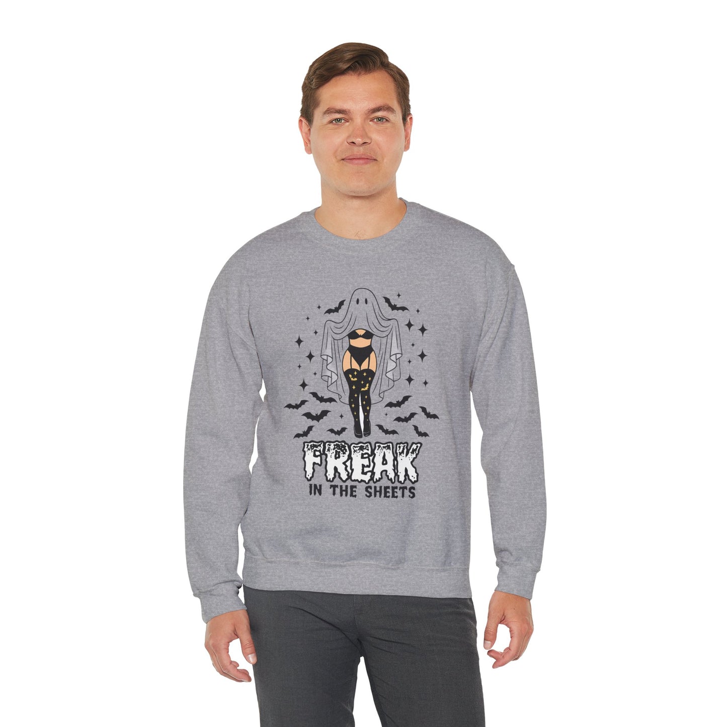 Freak in the Sheets Sweatshirt - Spooky Fun Crewneck for Halloween, Cozy Lounge Wear, Unisex Gift, Autumn Style, Casual Wardrobe Essential