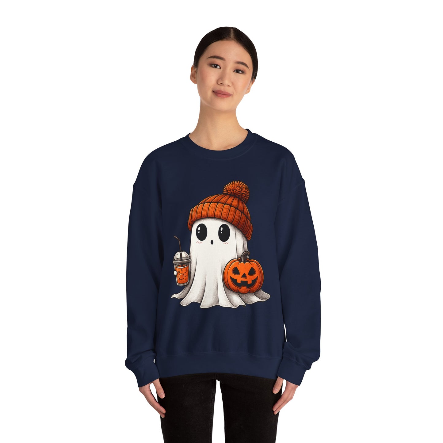 Cute Ghost Halloween Sweatshirt, Unisex Crewneck, Spooky Season Apparel, Fall Fashion, Cozy Pumpkin Sweater