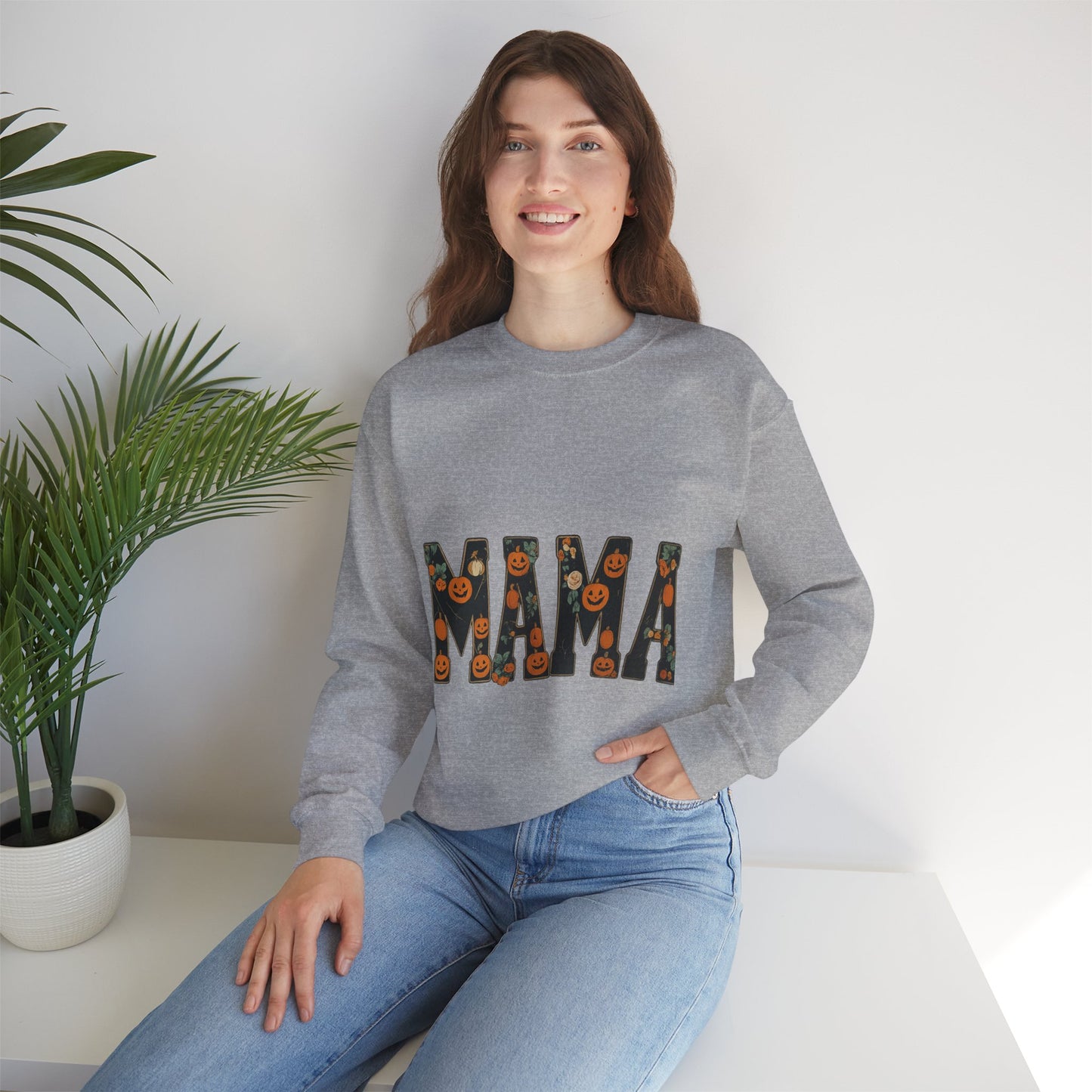 Mama Pumpkin Crewneck Sweatshirt, Fall Fashion, Halloween Gift, Cozy Sweatshirt, Casual Wear, Gift for Moms