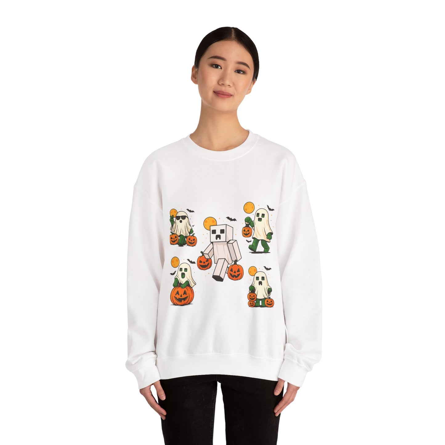 Halloween Ghost Cartoon Sweatshirt, Unisex Crewneck, Cozy Autumn Wear, Halloween Gifts, Spooky Season Apparel, Cute Sweatshirt