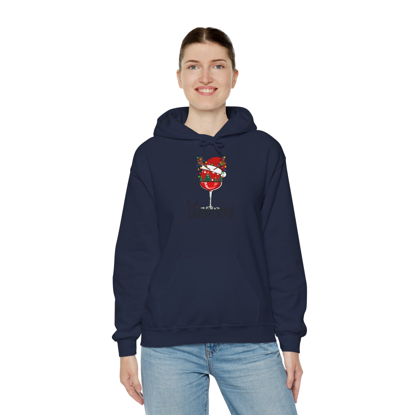 Wine Deer Hooded Sweatshirt, Cozy Gift for Wine Lovers, Christmas Apparel, Unisex Holiday Hoodie, Cute Wine Lover Sweatshirt