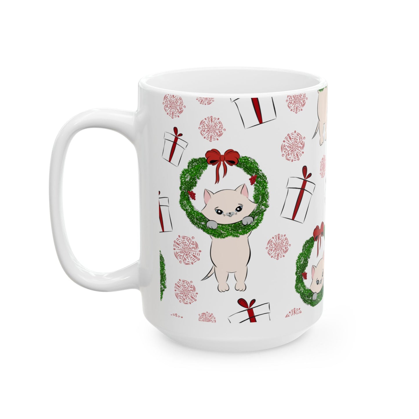 Christmas Cat Ceramic Mug, (11oz, 15oz)