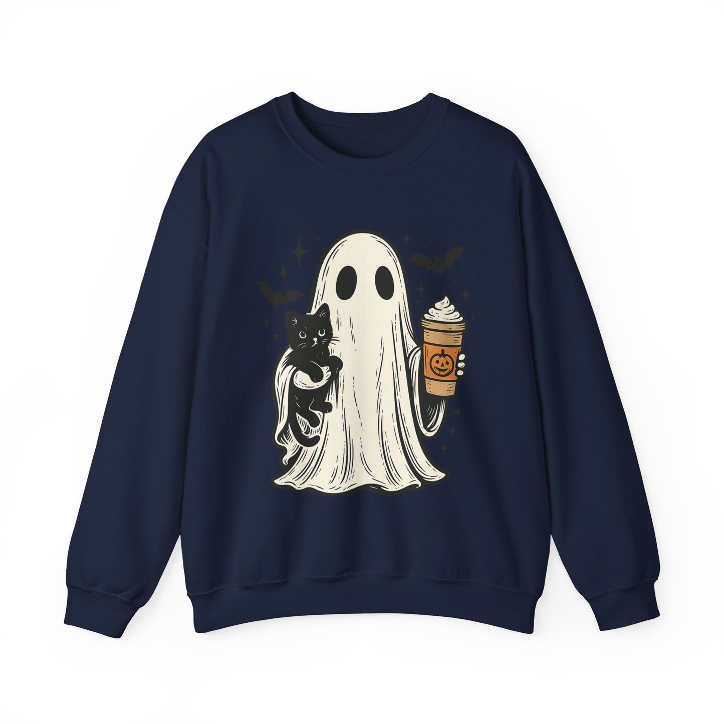 Ghostly Cuddle Sweatshirt - Cozy Unisex Crewneck, Halloween Apparel, Fall Fashion, Spooky Season, Cat Lover Gift