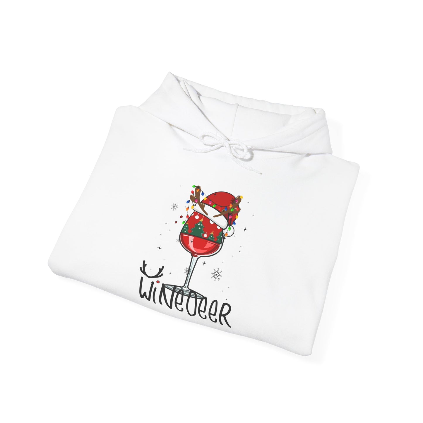Wine Deer Hooded Sweatshirt, Cozy Gift for Wine Lovers, Christmas Apparel, Unisex Holiday Hoodie, Cute Wine Lover Sweatshirt
