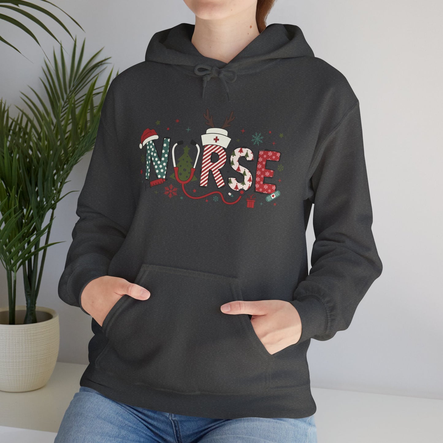 Festive Nurse Hooded Sweatshirt, Merry Christmas Sweatshirt, Holiday Gift for Nurses, Cozy Winter Hoodie, Nurse Appreciation Gift