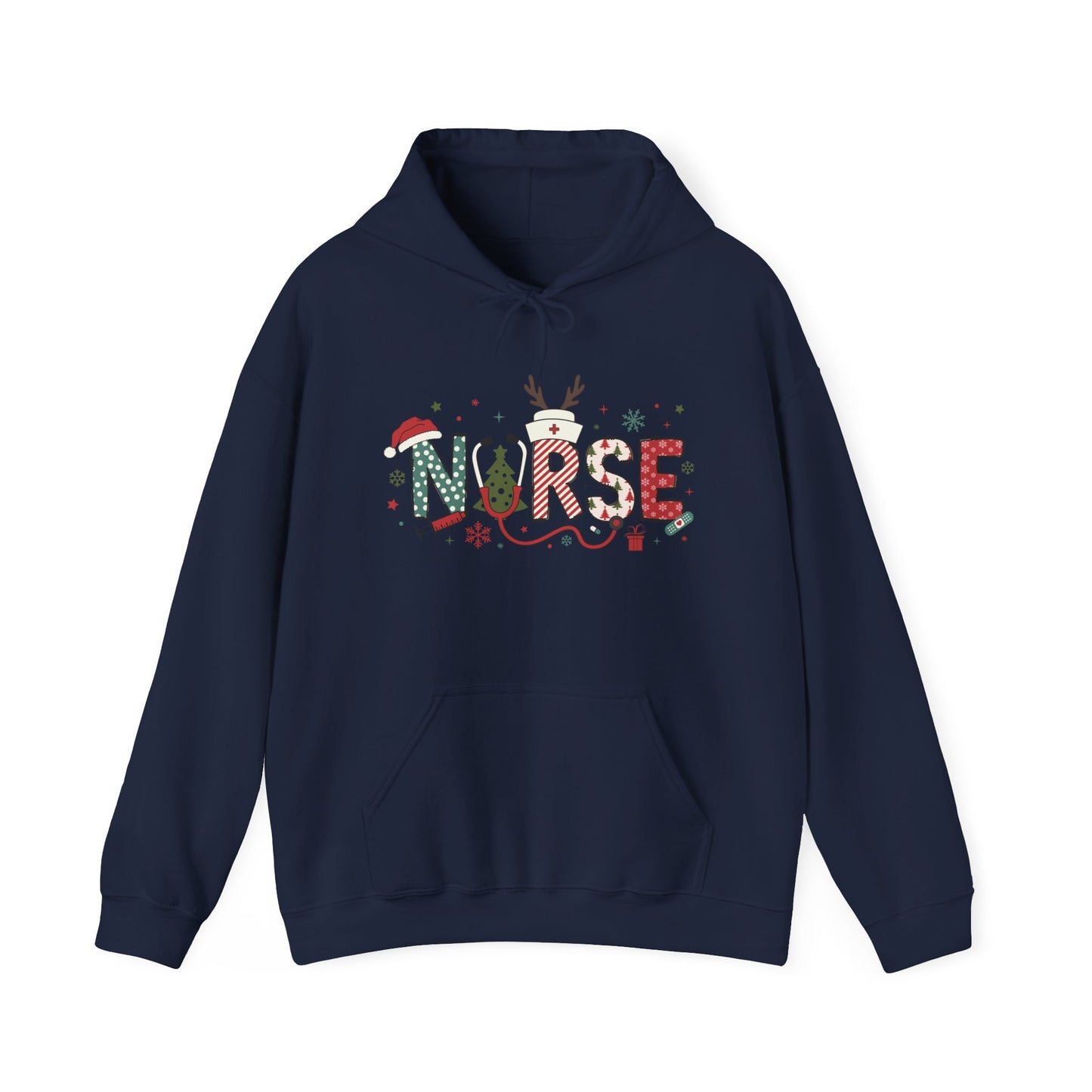 Festive Nurse Hooded Sweatshirt, Merry Christmas Sweatshirt, Holiday Gift for Nurses, Cozy Winter Hoodie, Nurse Appreciation Gift