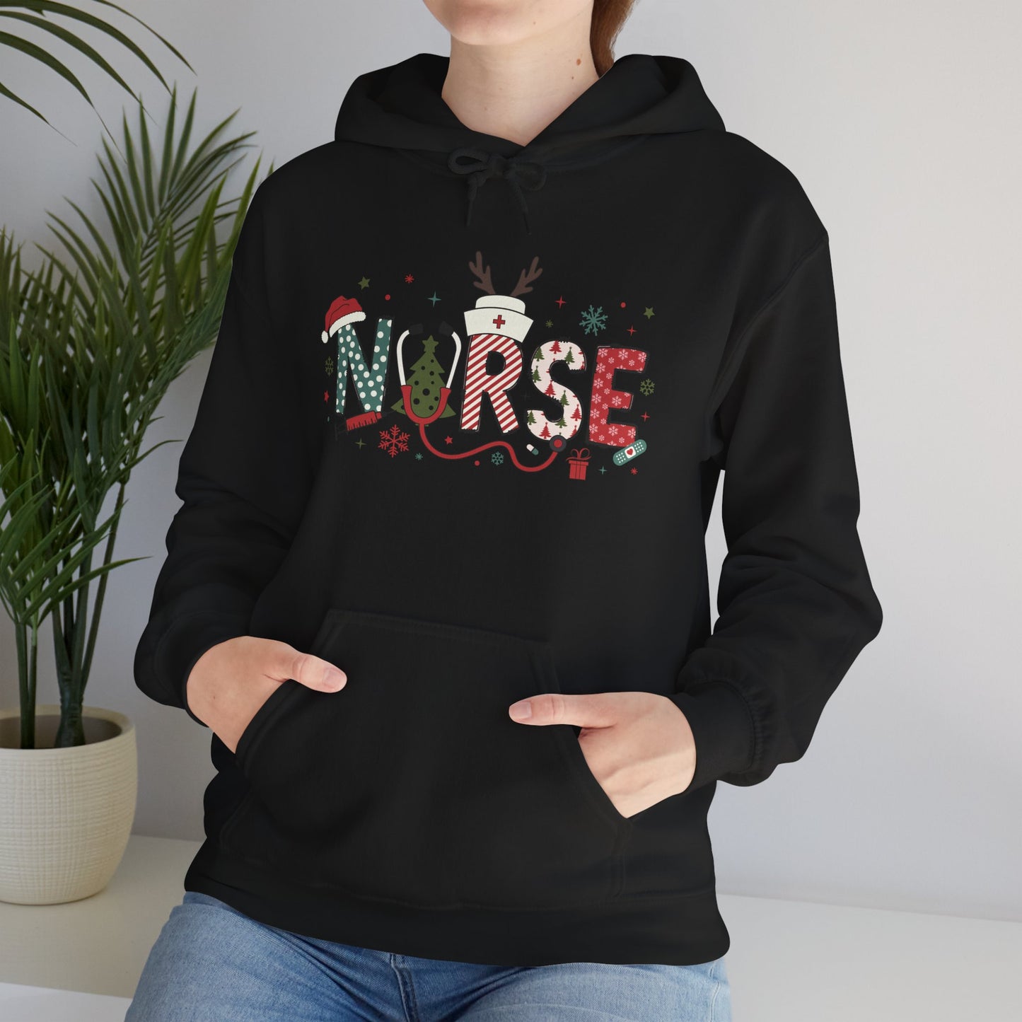 Festive Nurse Hooded Sweatshirt, Merry Christmas Sweatshirt, Holiday Gift for Nurses, Cozy Winter Hoodie, Nurse Appreciation Gift