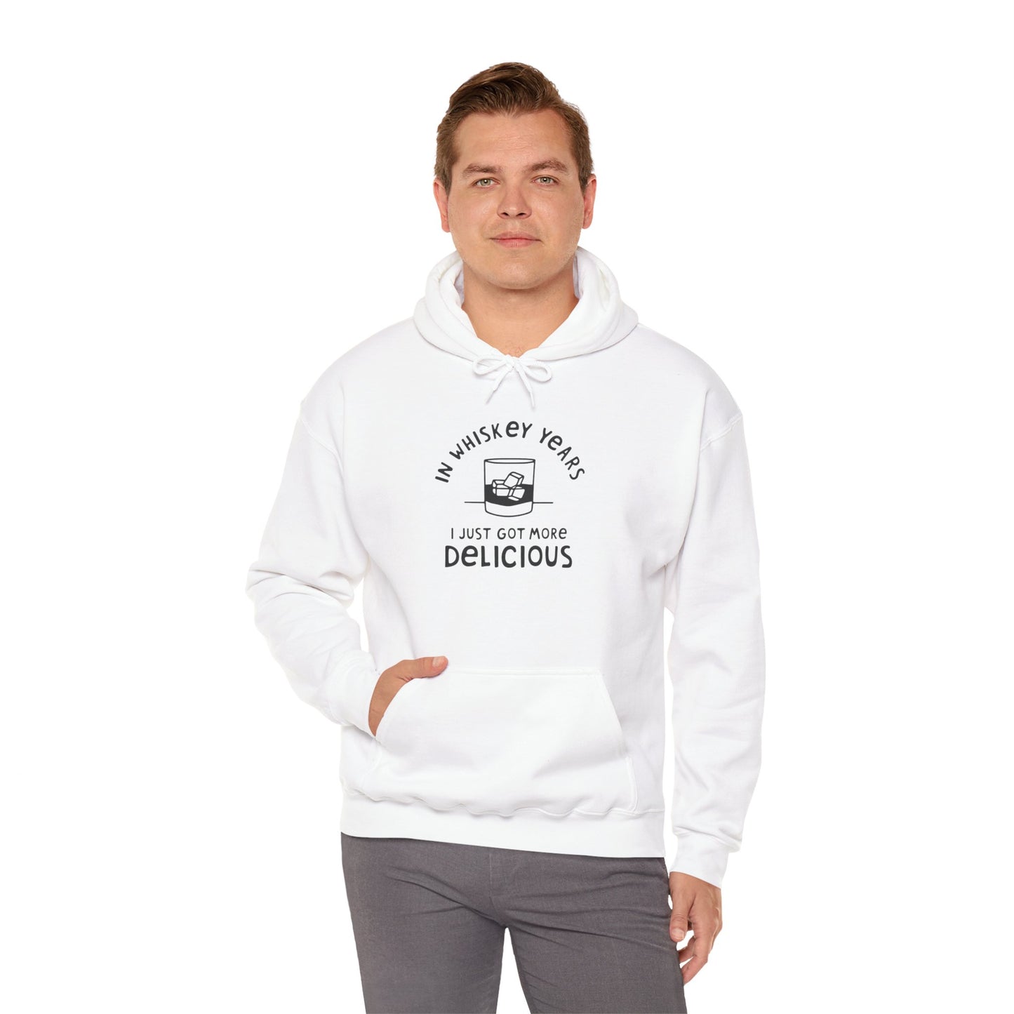 Whiskey Years Hoodie, Funny Sweatshirt for Whiskey Lovers, Perfect Gift for Birthdays, Relaxed Cozy Attire, Unisex Heavy Blend Apparel