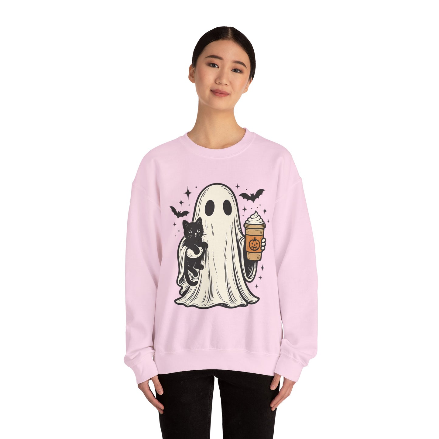 Ghostly Cuddle Sweatshirt - Cozy Unisex Crewneck, Halloween Apparel, Fall Fashion, Spooky Season, Cat Lover Gift