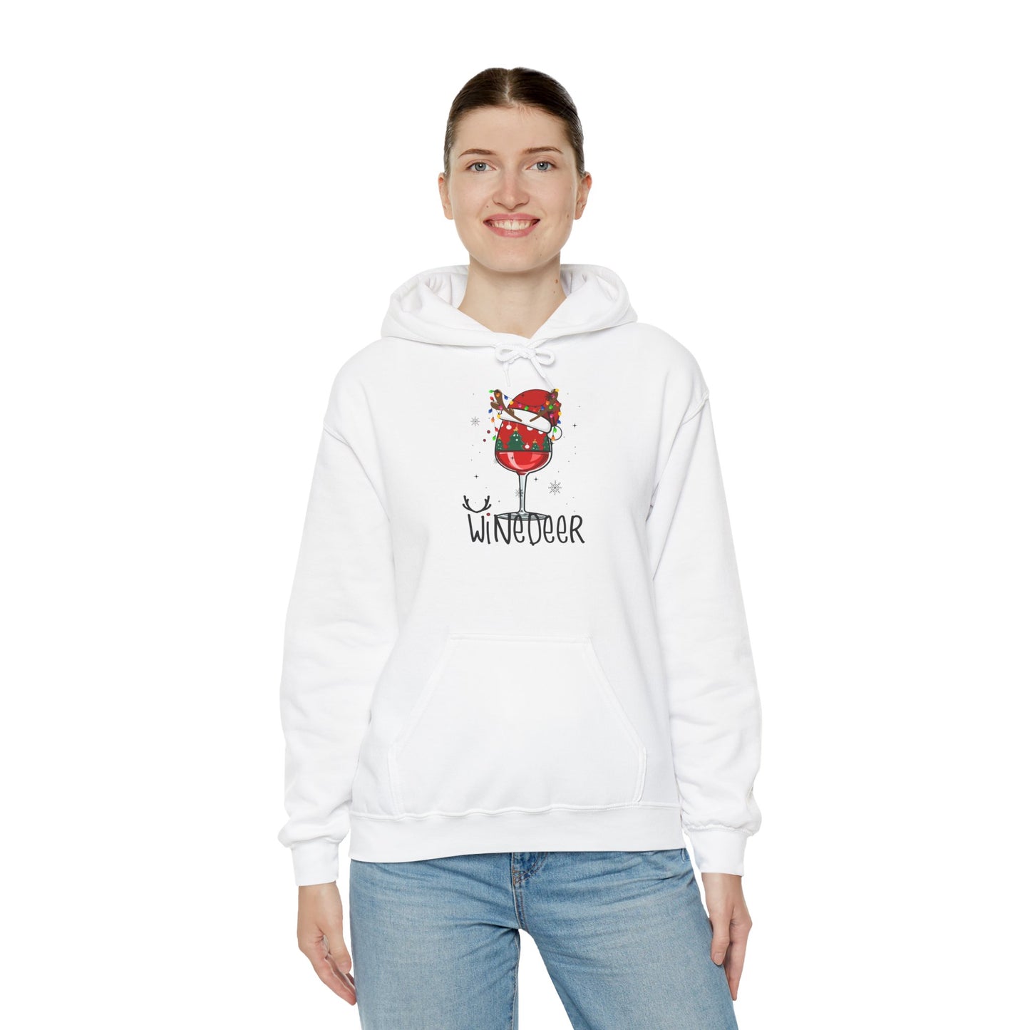 Wine Deer Hooded Sweatshirt, Cozy Gift for Wine Lovers, Christmas Apparel, Unisex Holiday Hoodie, Cute Wine Lover Sweatshirt