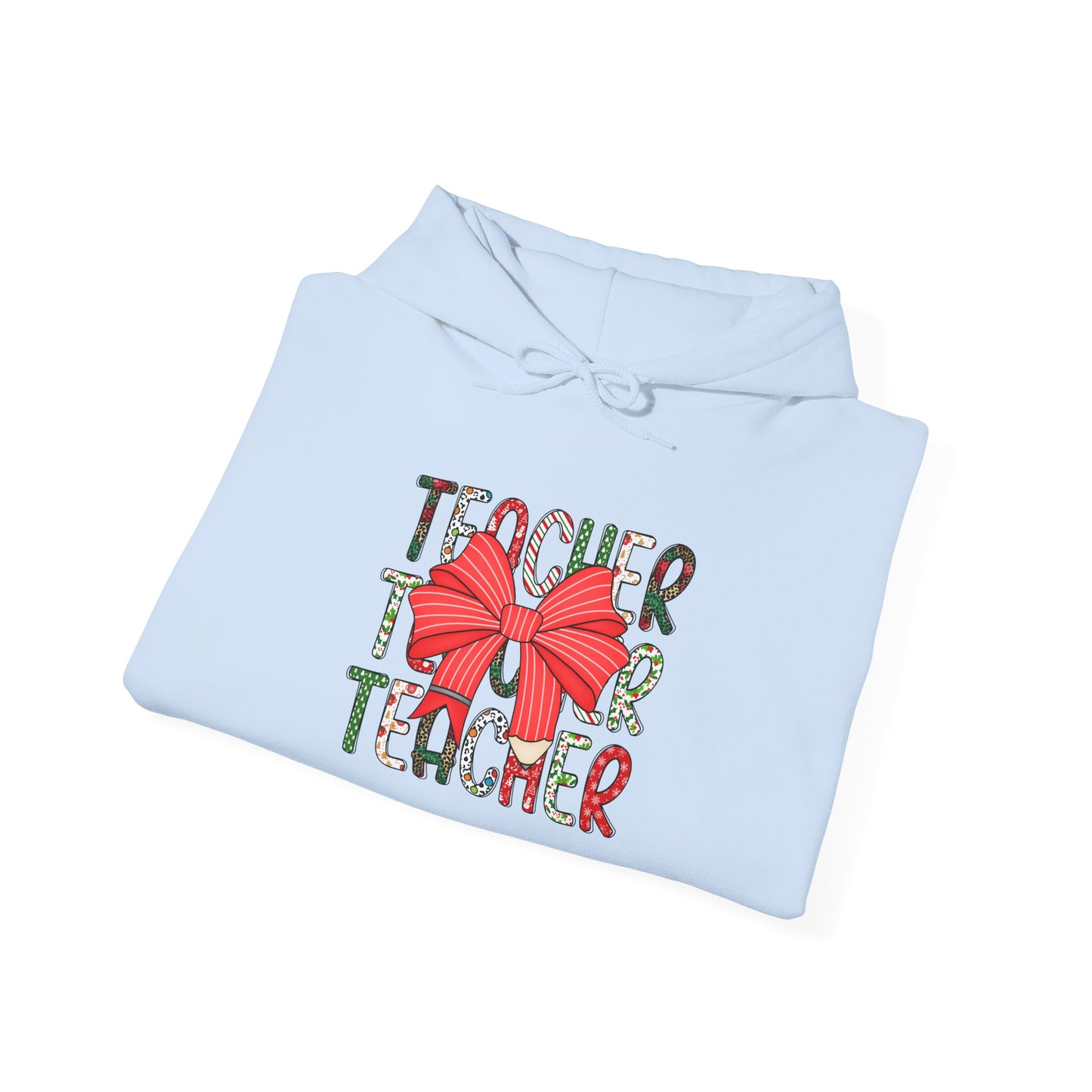 Festive Teacher Hooded Hoodie, Holiday Gift for Educators, Christmas Hoodie, Cozy Outfit, Teacher Appreciation