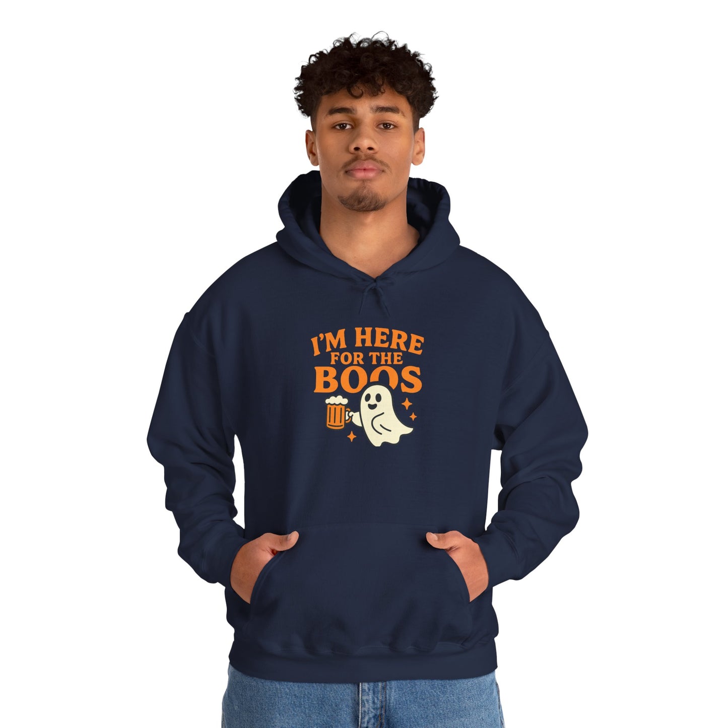 Halloween Party Hoodie, I'm Here for the Boos Hoodie, Unisex Halloween hoodie, Ghost Design Hooded Pullover, Spooky Season Apparel