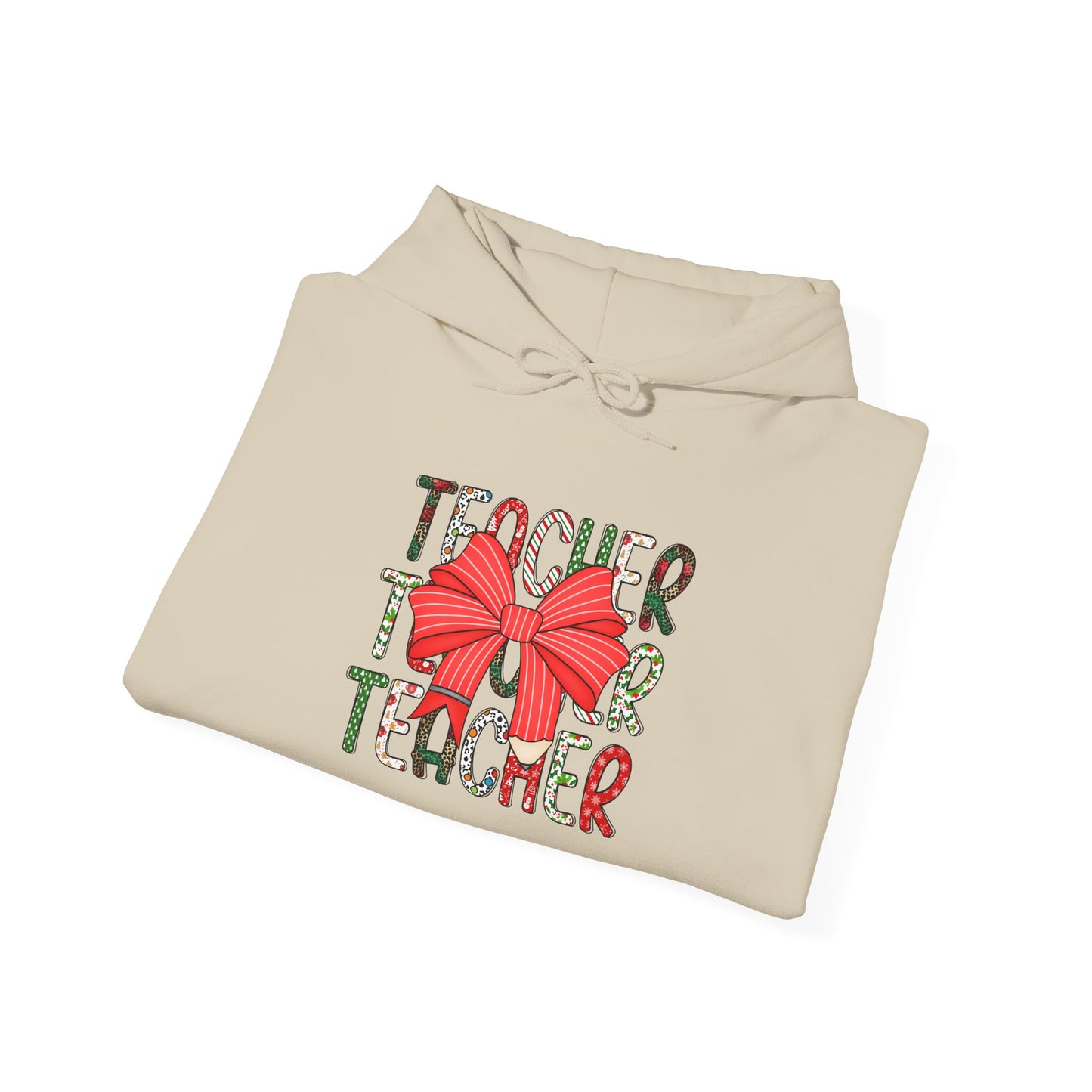Festive Teacher Hooded Hoodie, Holiday Gift for Educators, Christmas Hoodie, Cozy Outfit, Teacher Appreciation