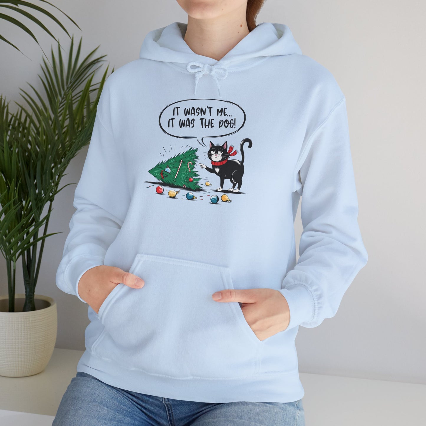 Funny Christmas Hoodie, Holiday Hooded Hoodie Cat Lover Gift, Winter Loungewear, Cozy Hoodie with Christmas Design