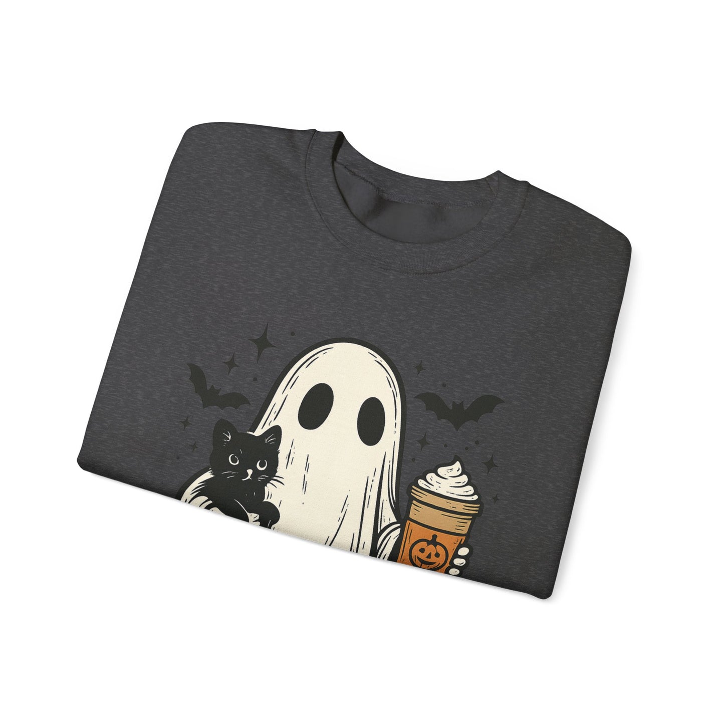 Ghostly Cuddle Sweatshirt - Cozy Unisex Crewneck, Halloween Apparel, Fall Fashion, Spooky Season, Cat Lover Gift