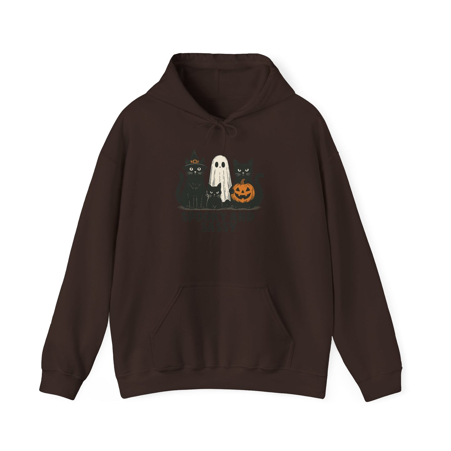 Spooky and Sassy Hoodie, Halloween Hoodie, Unisex Fall Apparel, Cozy Cat Ghost Wear, Perfect for Fall Festivities