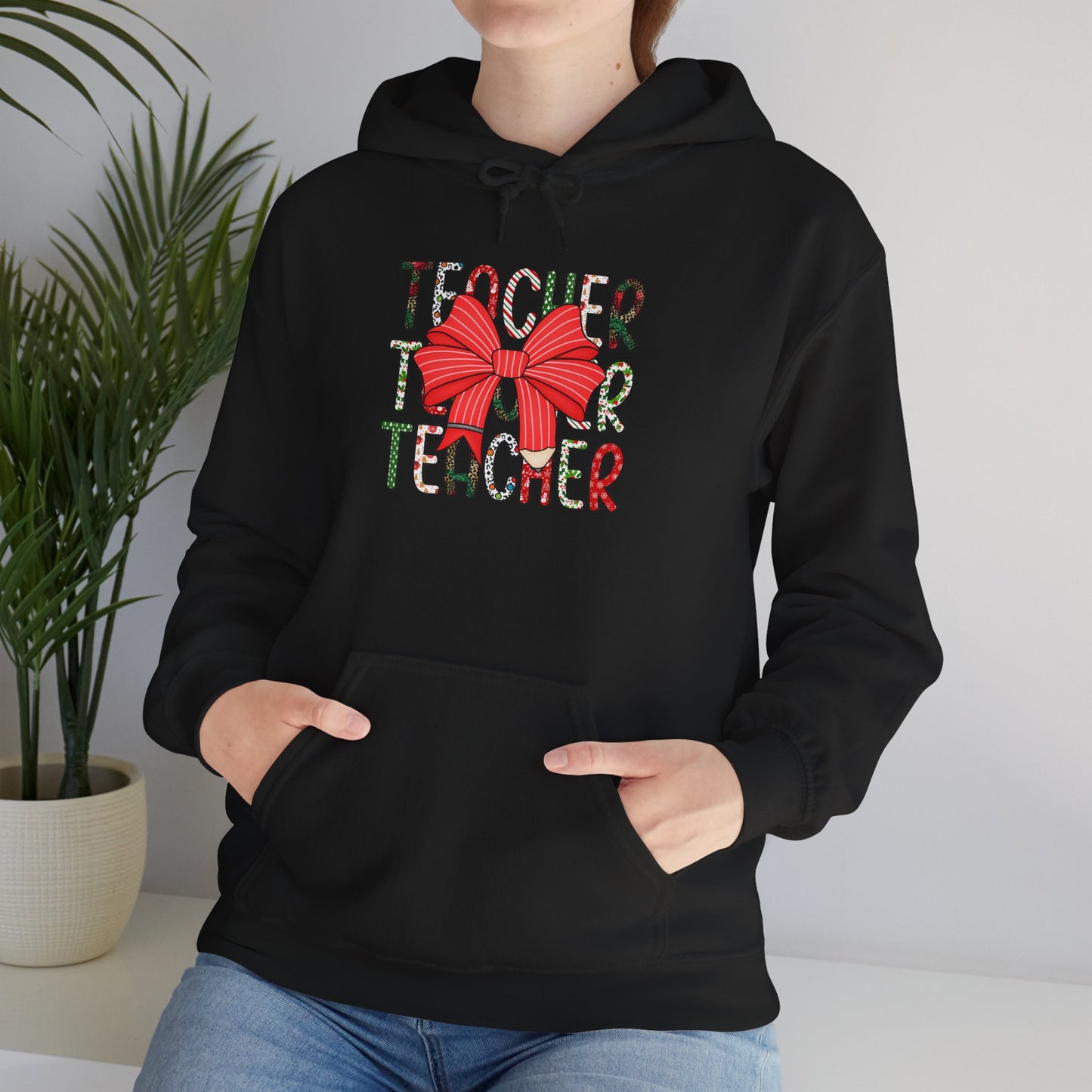 Festive Teacher Hooded Hoodie, Holiday Gift for Educators, Christmas Hoodie, Cozy Outfit, Teacher Appreciation