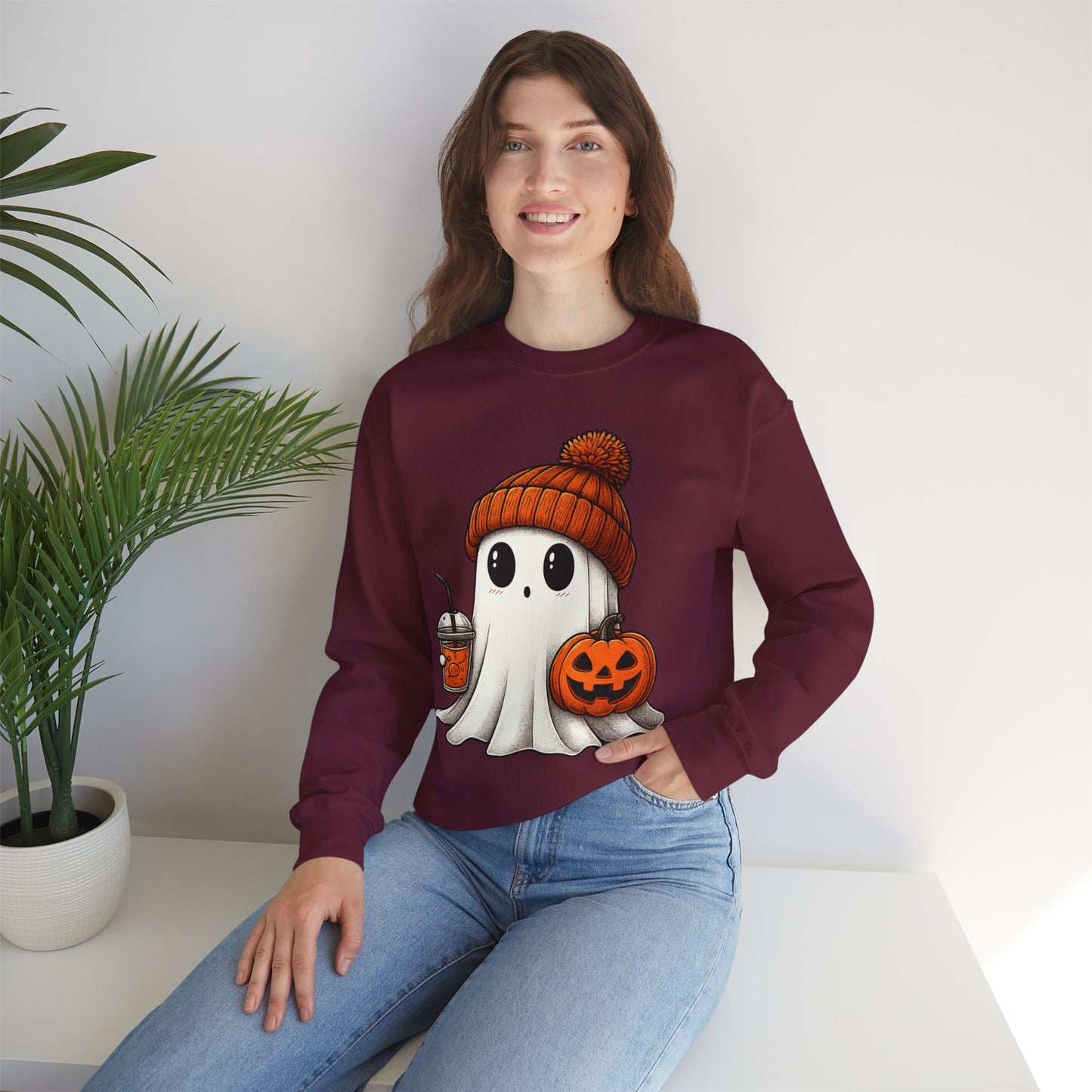 Cute Ghost Halloween Sweatshirt, Unisex Crewneck, Spooky Season Apparel, Fall Fashion, Cozy Pumpkin Sweater