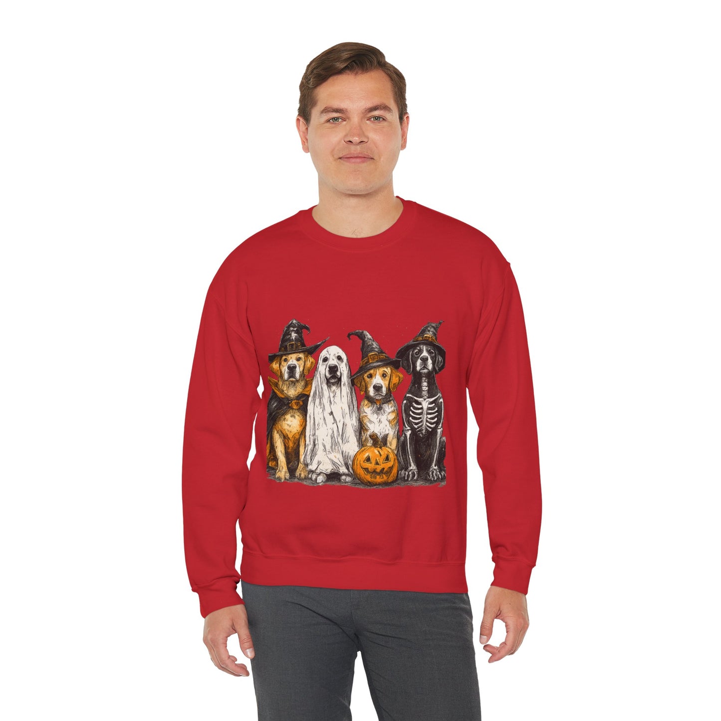 Halloween Dog-Themed Sweatshirt, Cozy Fall Apparel, Unisex Crewneck, Pet Lover Gift, Spooky Season Fashion