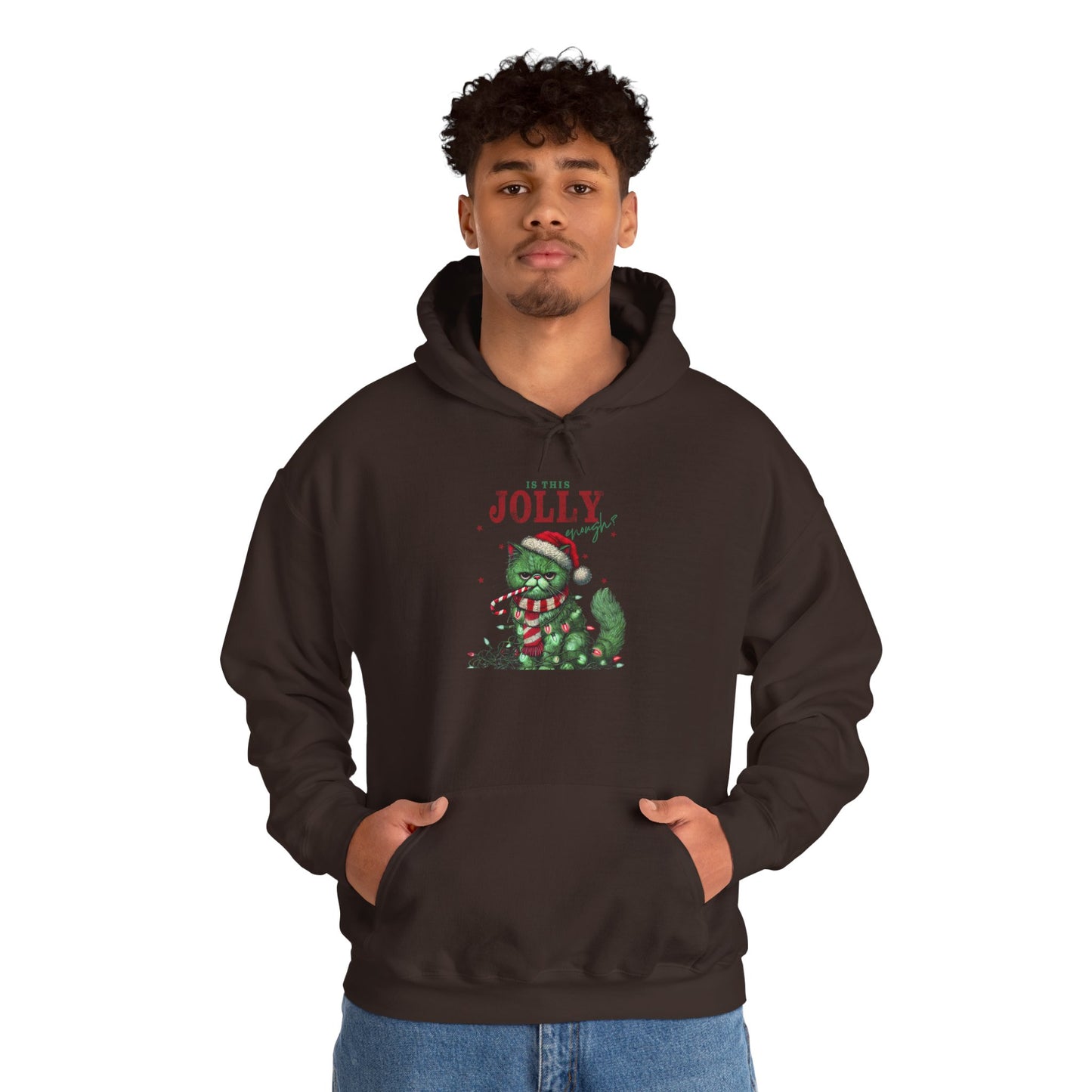 Festive Cat Hoodie, Cozy Holiday Hoodie, Jolly Grunge Pullover, Cute Cat Lover Gift, Merry Cat Hoodie
