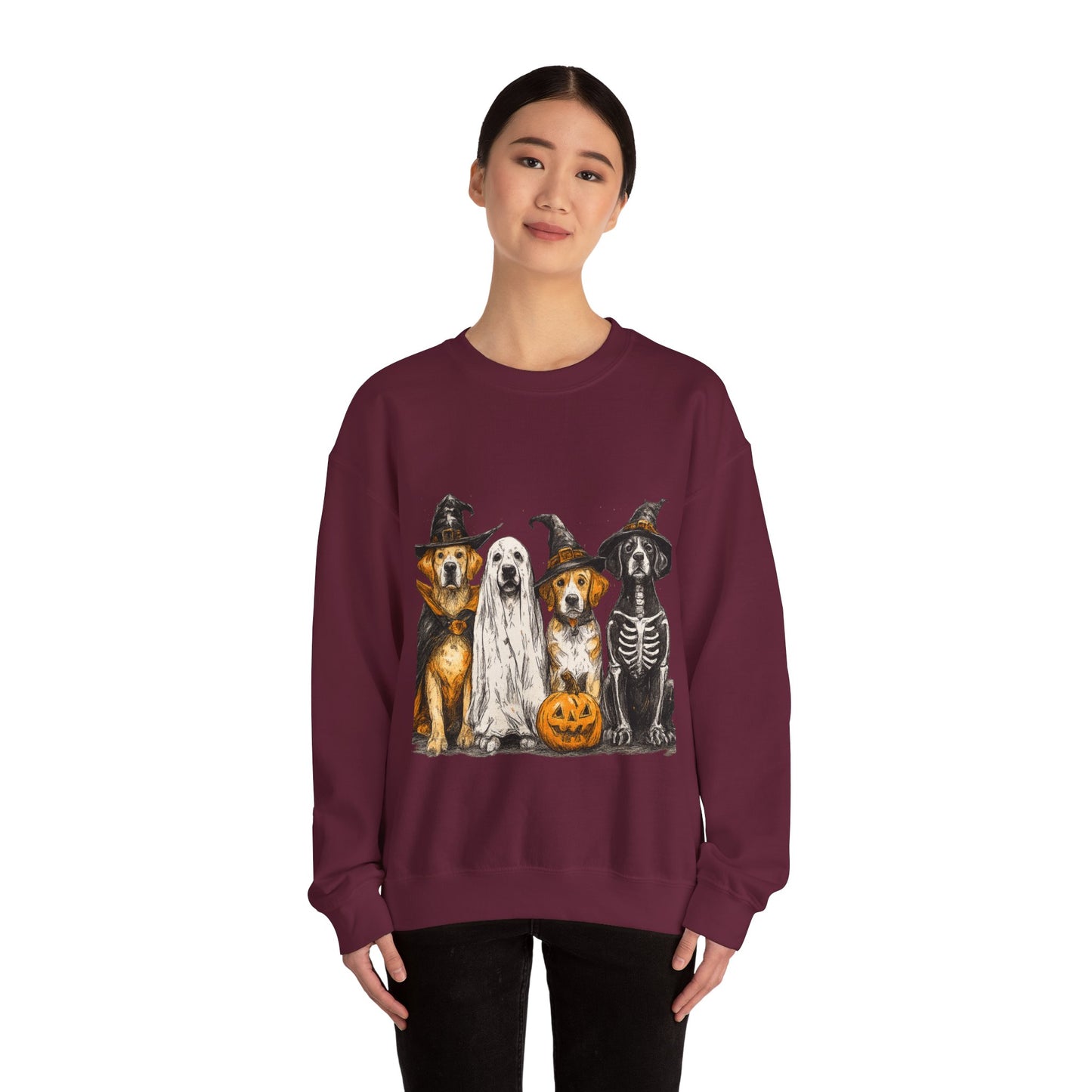 Halloween Dog-Themed Sweatshirt, Cozy Fall Apparel, Unisex Crewneck, Pet Lover Gift, Spooky Season Fashion
