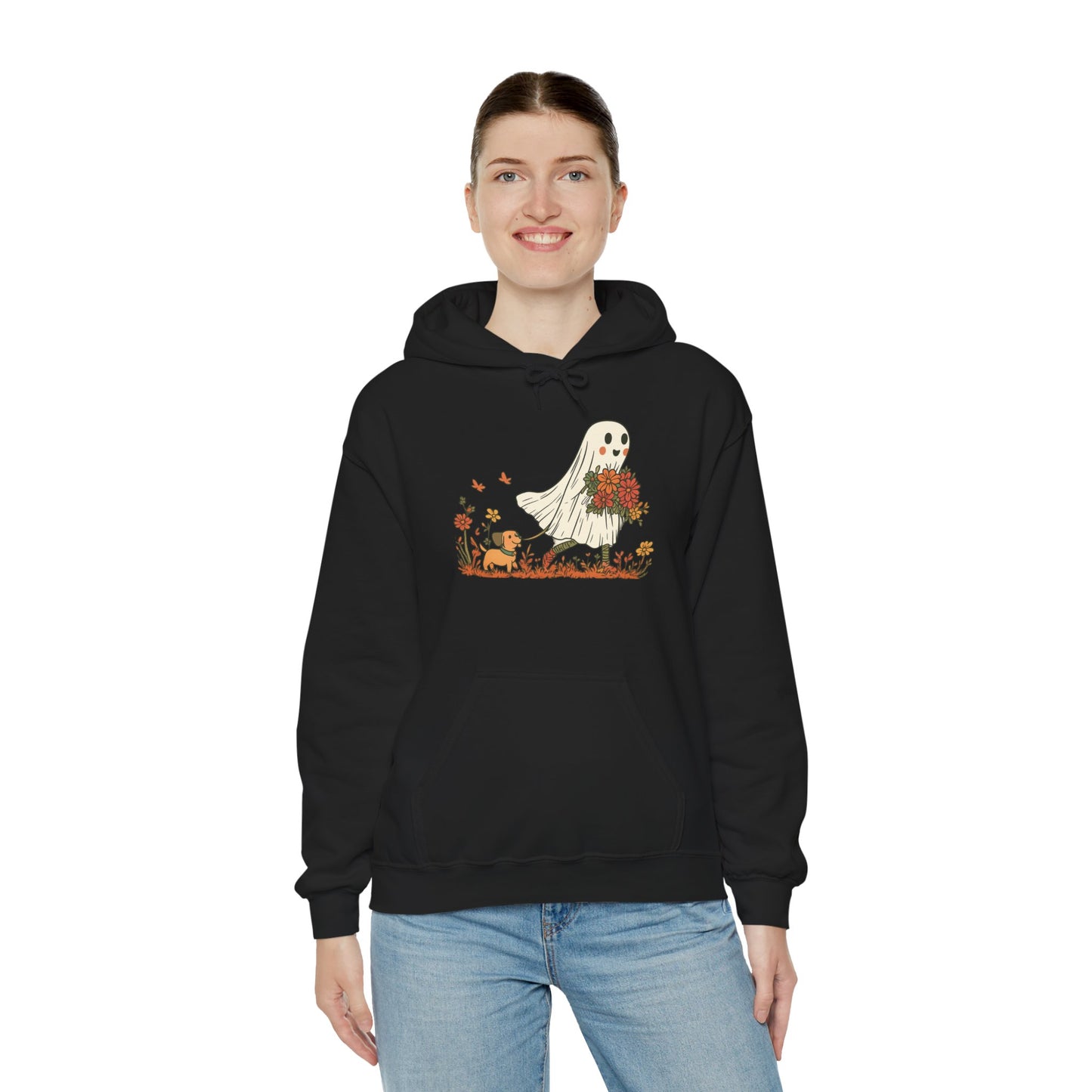 Ghostly Blooms Hoodie - Cozy Fall Fashion, Halloween Spirit, Gift for Friends, Trendy Hoodie, Autumn Style