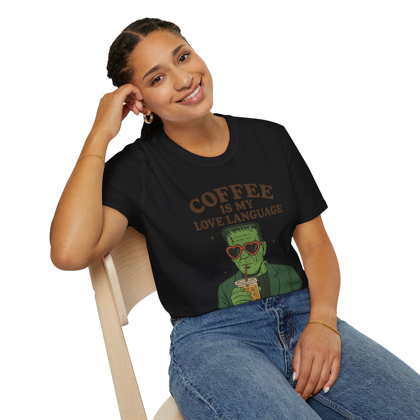 Frankenstein Coffee Lover T-Shirt, Funny Gift for Coffee Lovers, Unisex Tee, Perfect for Halloween, Casual Wear, Gift for Him/Her