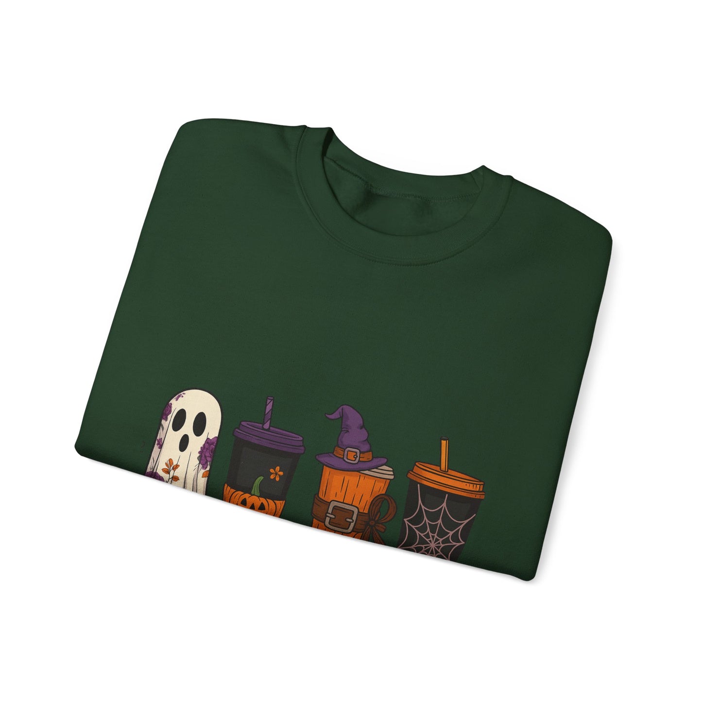 Halloween Ghost & Drink Crewneck Sweatshirt, Cozy Sweatshirt, Fall Fashion, Halloween Gift, Unisex Pullover, Spooky Season Apparel