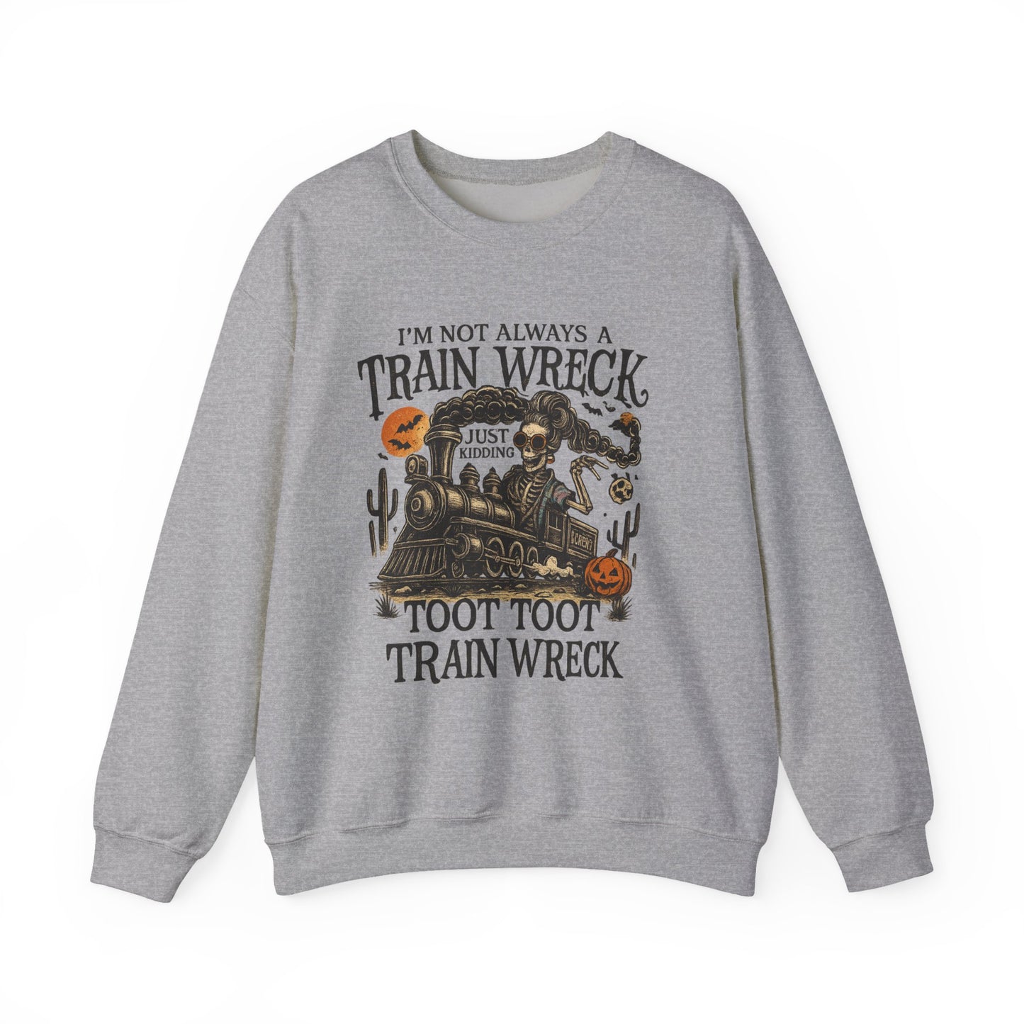 Funny Train Wreck Sweatshirt, Unisex Crewneck Sweatshirt, Halloween Apparel, Gift for Train Lovers, Cozy Fall Outfit