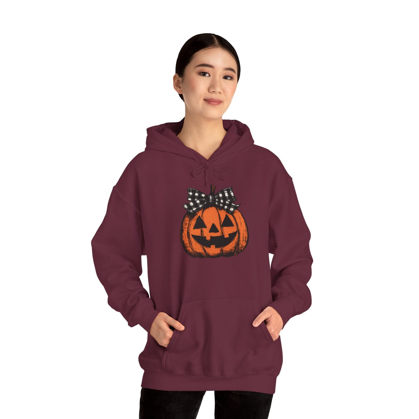 Halloween Pumpkin Hoodie with Bow, Cozy Fall Hoodie, Unisex Hoodie, Autumn Fashion, Halloween Costume, Pumpkin Spice