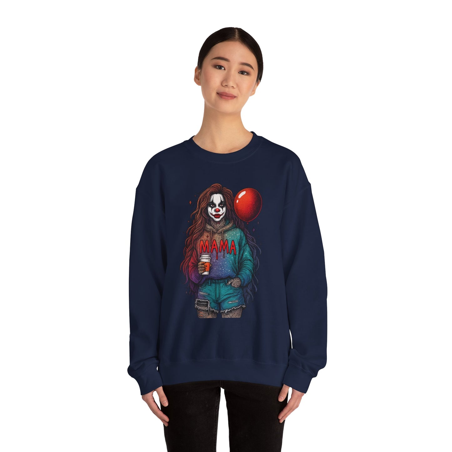 Clown-themed Crewneck Sweatshirt for Moms, Cozy Gift for Mother's Day, Halloween Apparel, Trendy Casual Wear, Unique Graphic Top