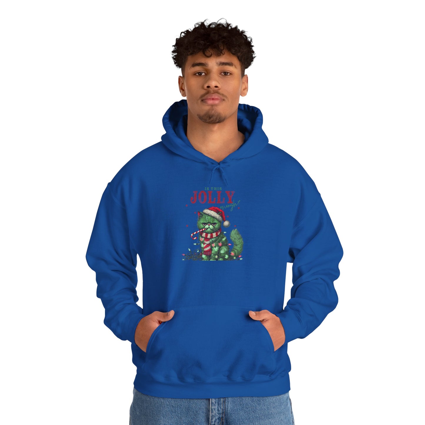 Festive Cat Hoodie, Cozy Holiday Hoodie, Jolly Grunge Pullover, Cute Cat Lover Gift, Merry Cat Hoodie