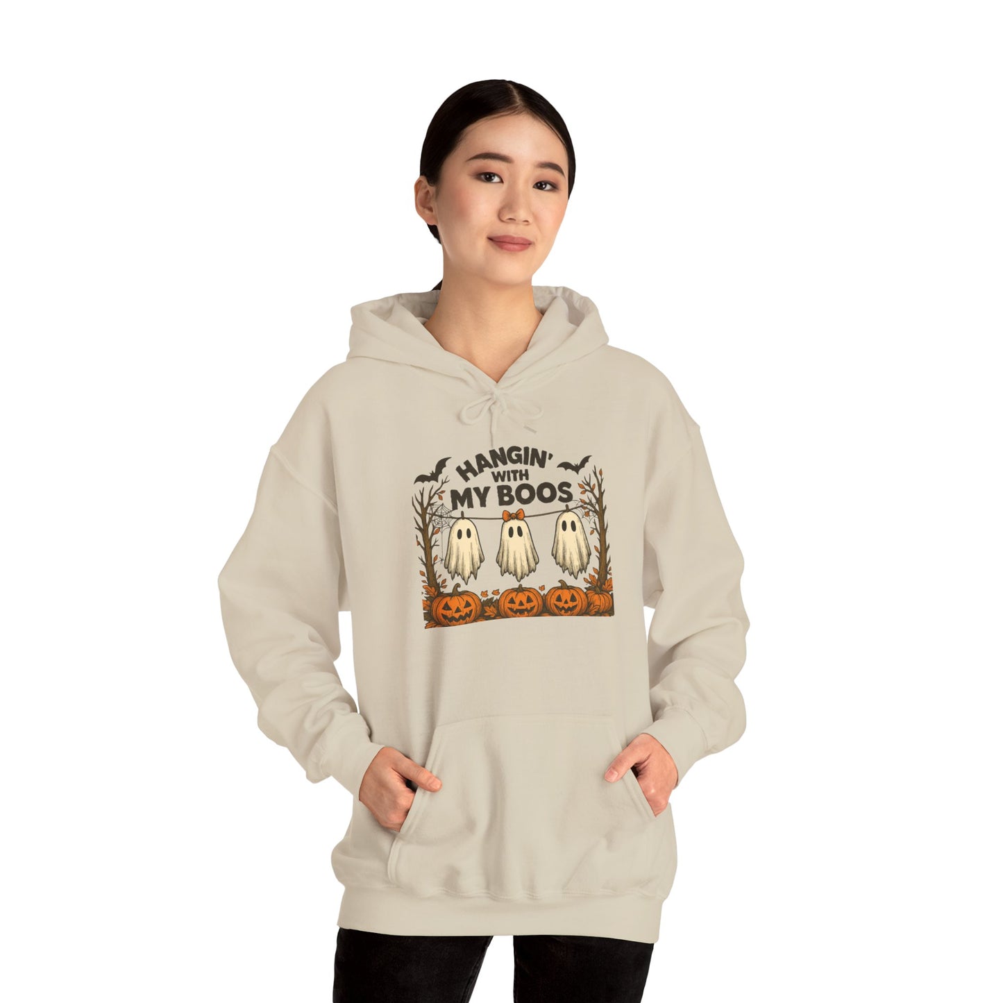 Halloween Ghost Hoodie, Cozy Autumn Apparel, Unisex Hoodie, Spooky Season Gift, Halloween Fun Wear, Hangin' with My Boos