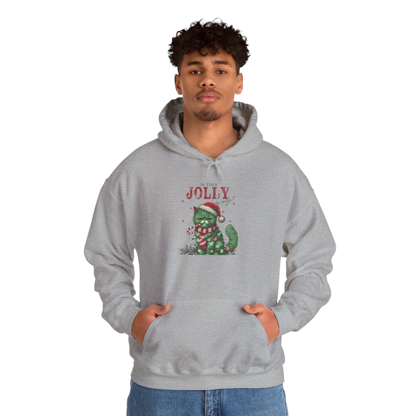 Festive Cat Hoodie, Cozy Holiday Hoodie, Jolly Grunge Pullover, Cute Cat Lover Gift, Merry Cat Hoodie