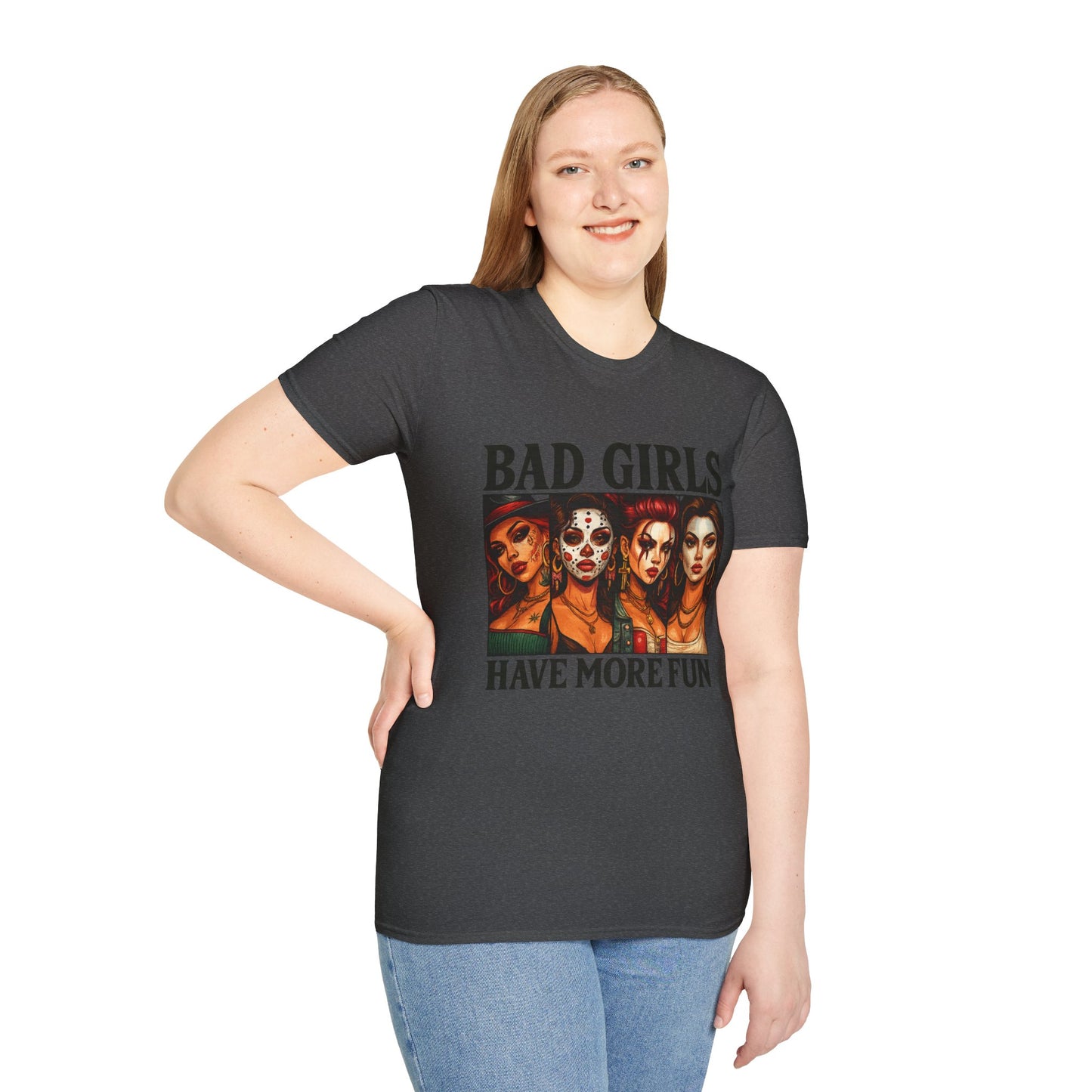 Bad Girls Have More Fun Unisex Softstyle T-Shirt, Trendy Tee, Fun Graphic Shirt, Gift for Women, Casual Wear, Party Outfit