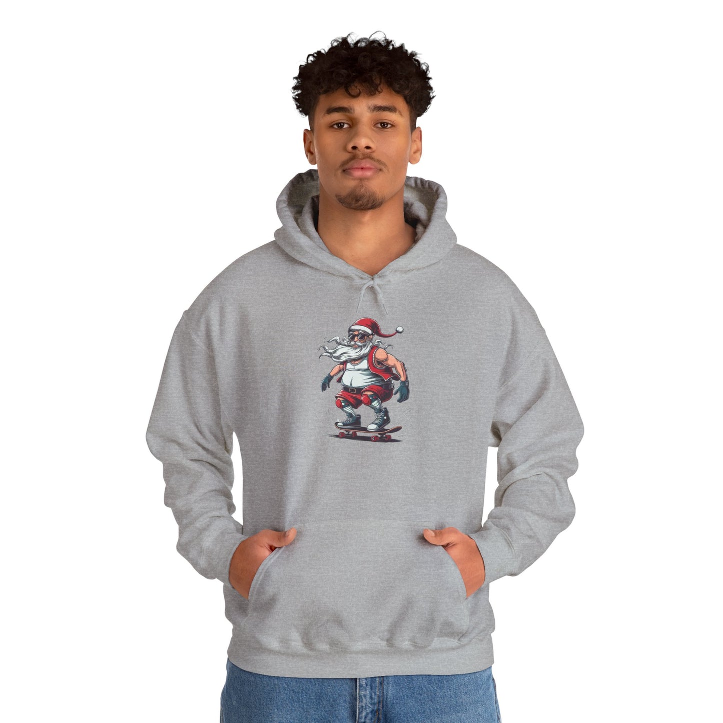 Santa Skateboarding Unisex Heavy Blend Hoodie, Christmas Sweatshirt, Holiday Gift, Cozy Winter Apparel, Fun Santa Design