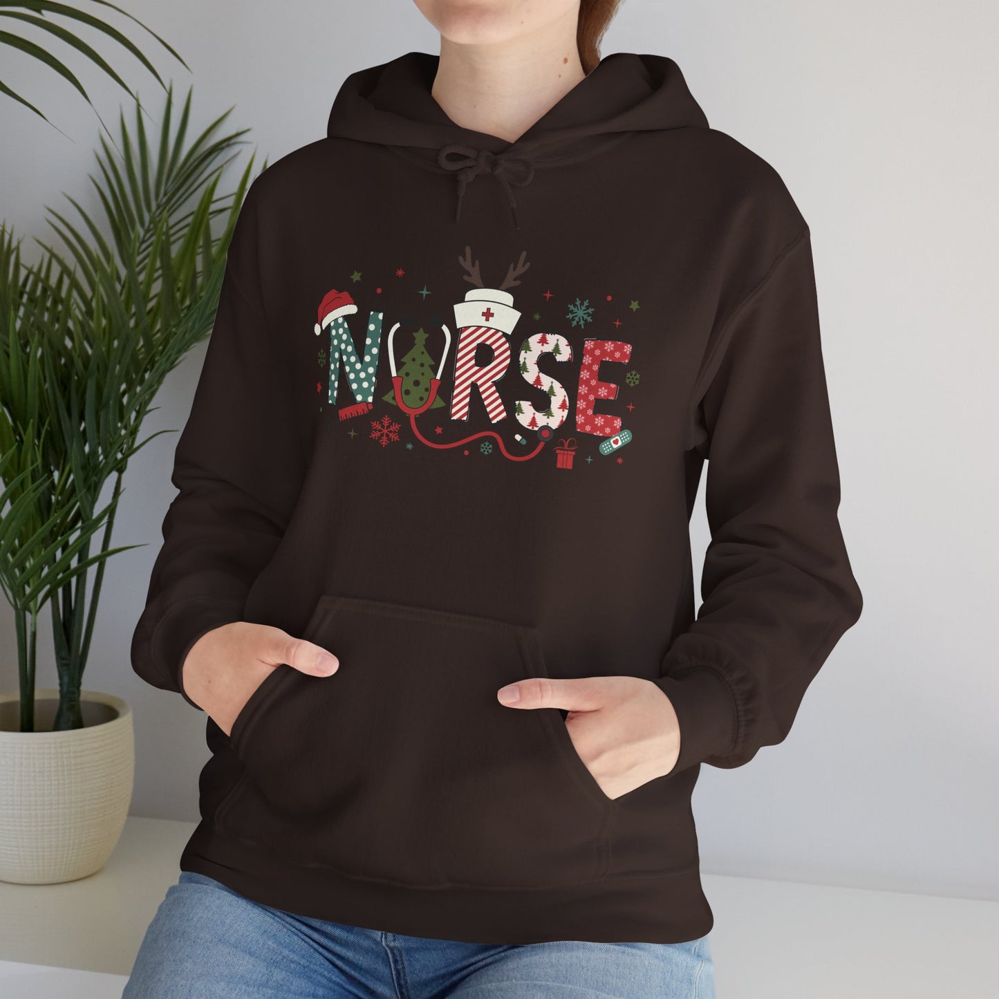 Festive Nurse Hooded Sweatshirt, Merry Christmas Sweatshirt, Holiday Gift for Nurses, Cozy Winter Hoodie, Nurse Appreciation Gift