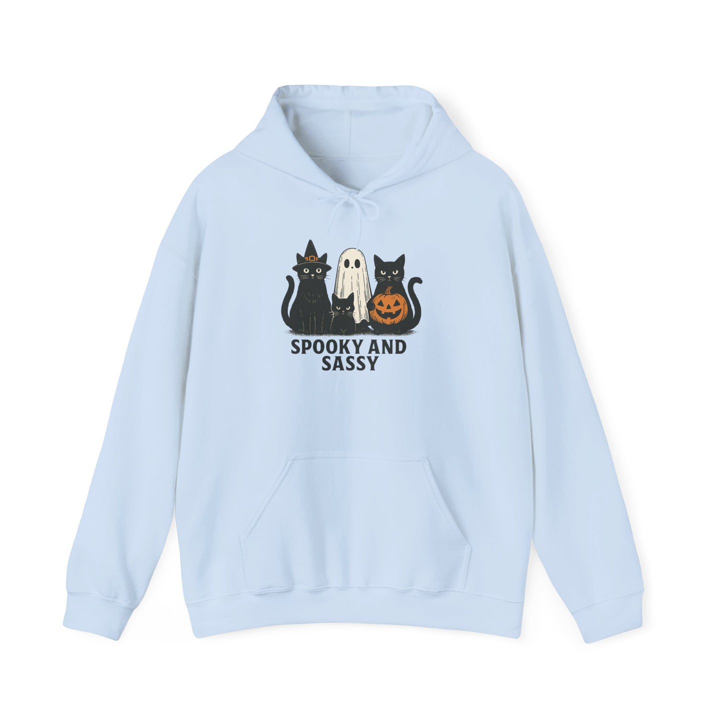 Spooky and Sassy Hoodie, Halloween Hoodie, Unisex Fall Apparel, Cozy Cat Ghost Wear, Perfect for Fall Festivities