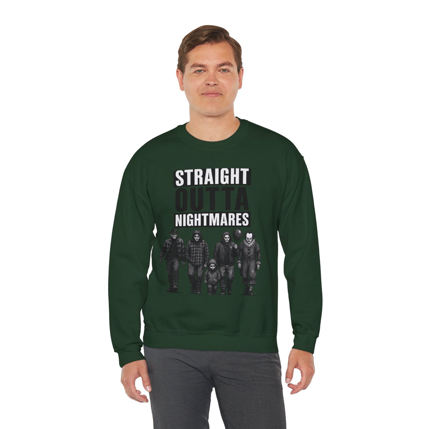 Straight Outta Nightmares Crewneck Sweatshirt | Unisex Pullover for Halloween, Cozy Gift for Horror Fans, Casual Layering