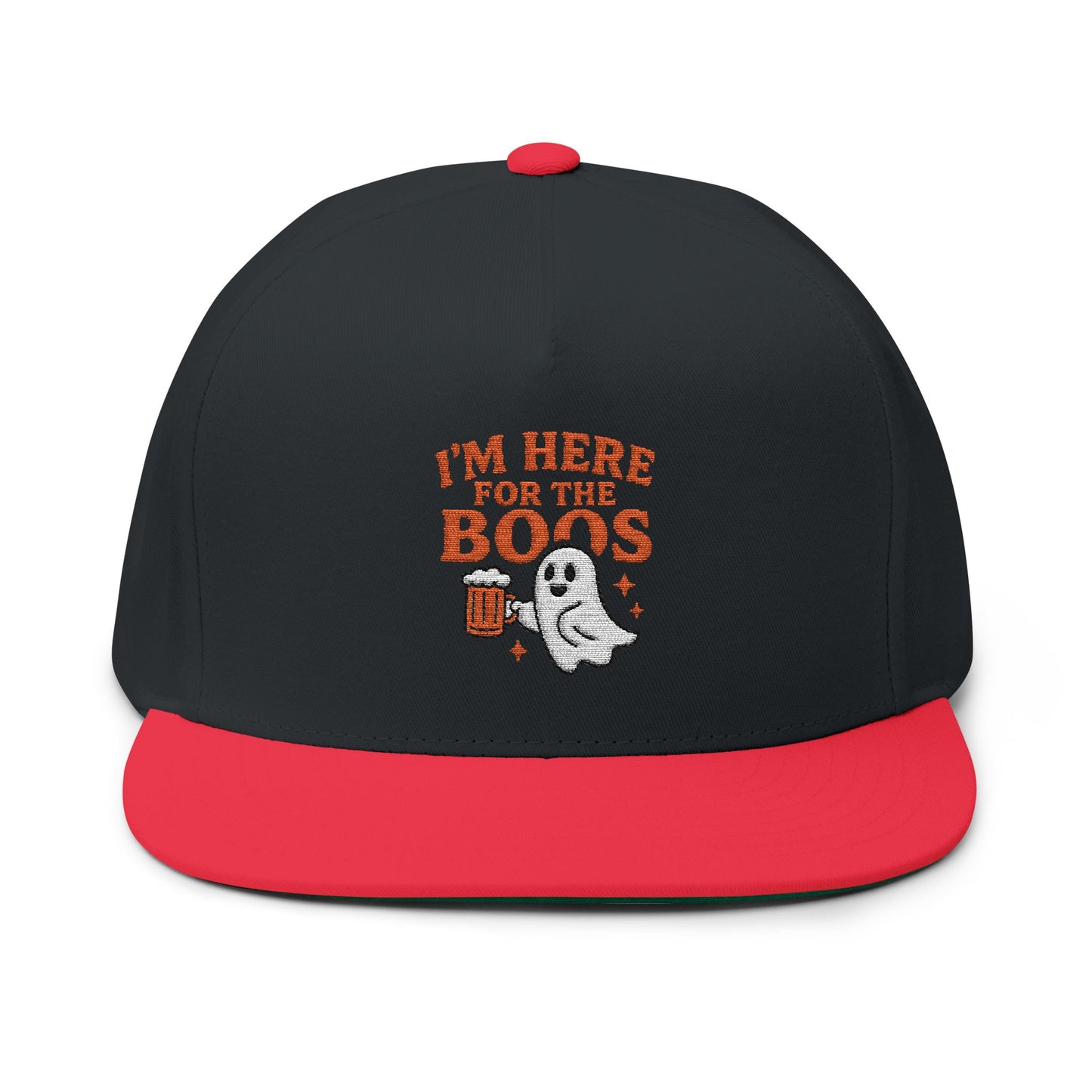 Halloween Flat Bill Cap - I'm Here for the Boos, Ghost Hat, Spooky Apparel, Festive Cap, Halloween Costume Accessory