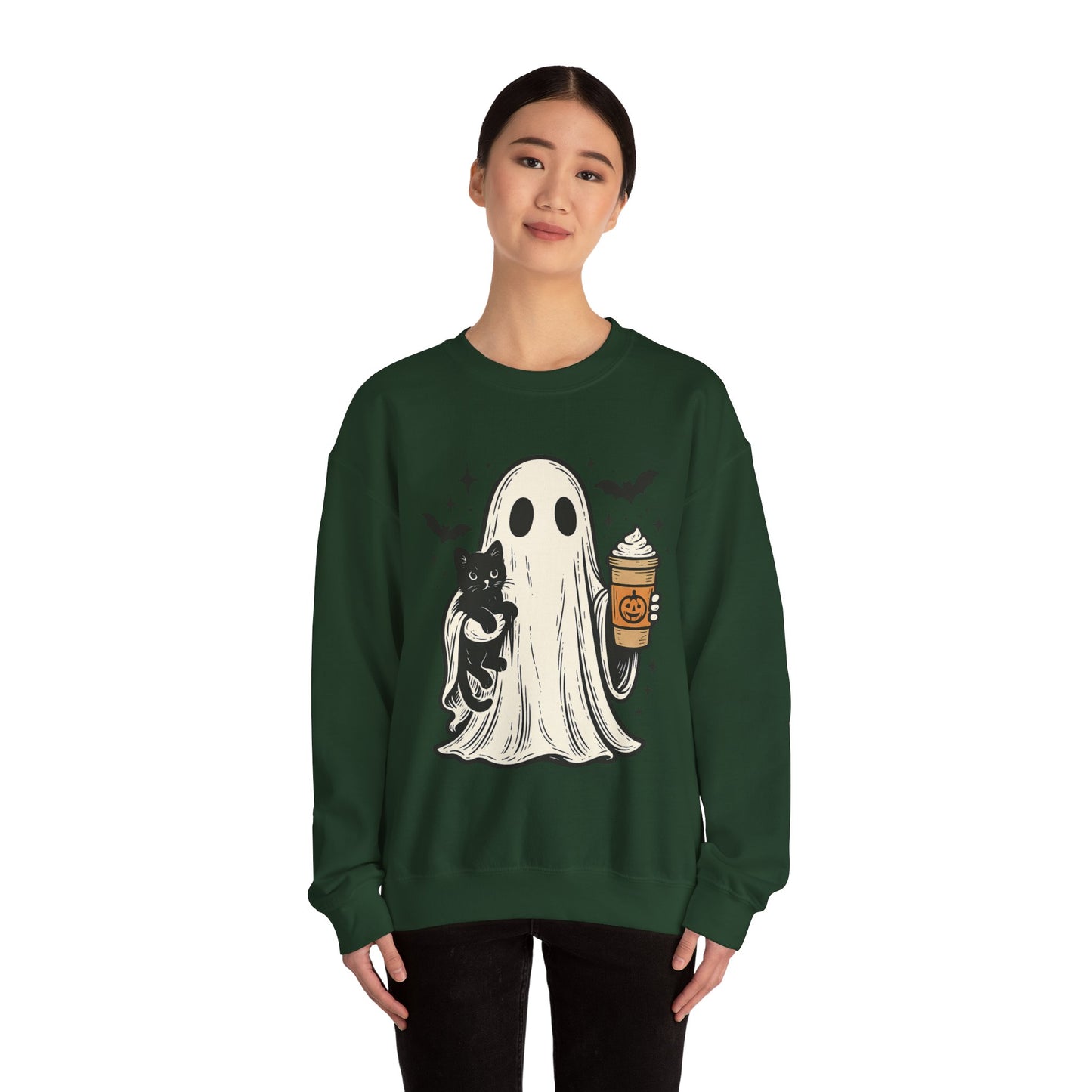 Ghostly Cuddle Sweatshirt - Cozy Unisex Crewneck, Halloween Apparel, Fall Fashion, Spooky Season, Cat Lover Gift