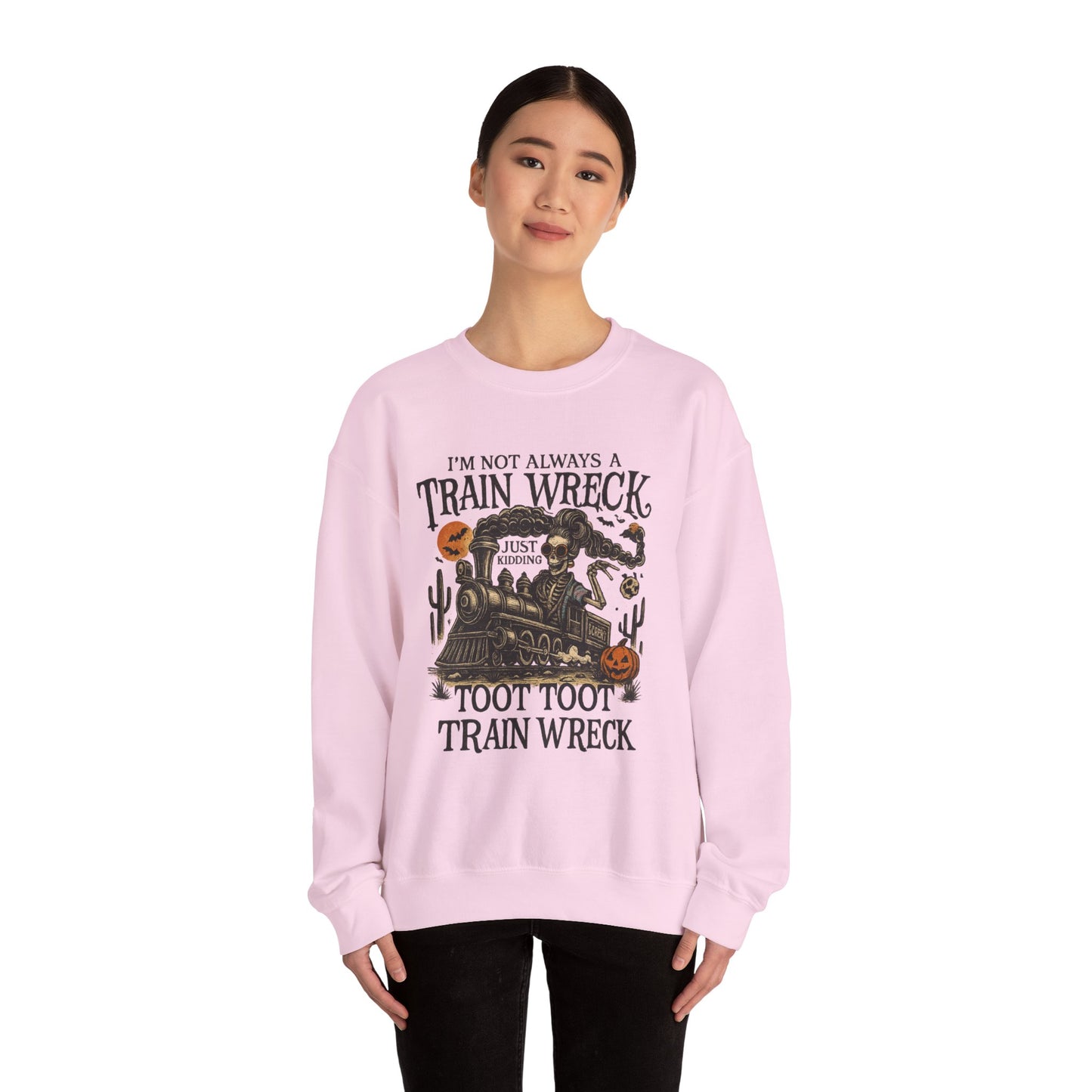 Funny Train Wreck Sweatshirt, Unisex Crewneck Sweatshirt, Halloween Apparel, Gift for Train Lovers, Cozy Fall Outfit