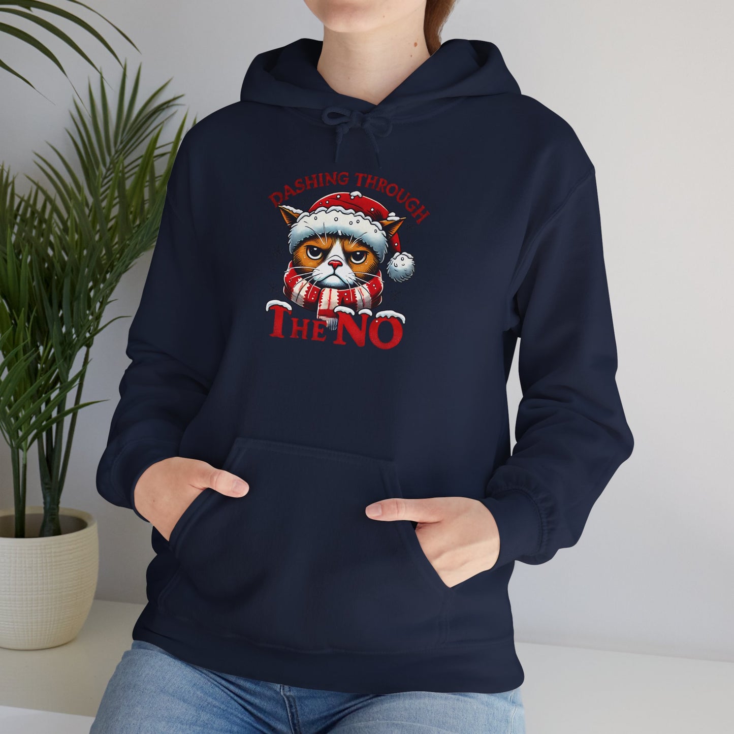 Festive Cat Christmas Hoodie, Unisex Heavy Blend Hooded Sweatshirt, Holiday Gift, Cozy Winter Apparel, Funny Xmas Sweatshirt