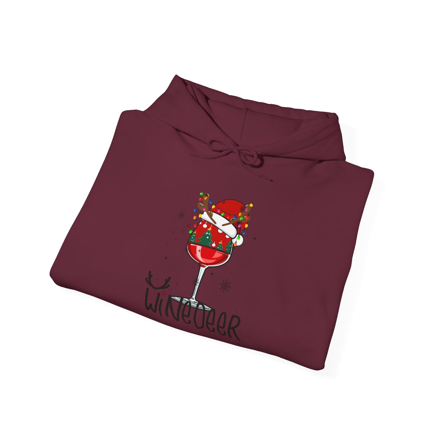 Wine Deer Hooded Sweatshirt, Cozy Gift for Wine Lovers, Christmas Apparel, Unisex Holiday Hoodie, Cute Wine Lover Sweatshirt
